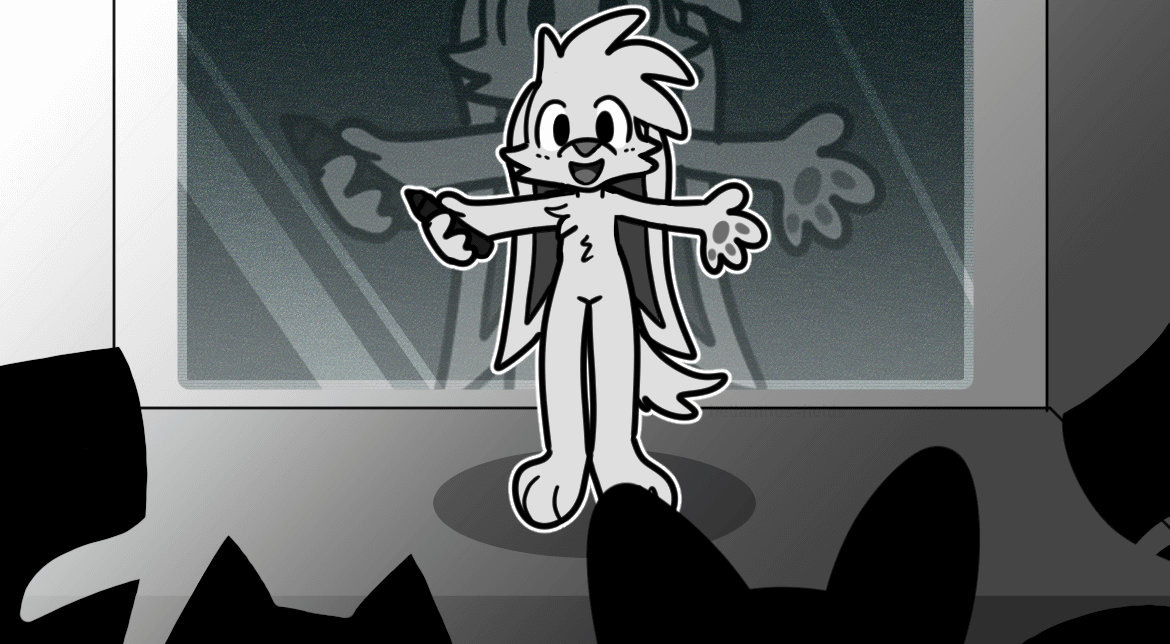 a redraw of teto from the spoken for music video, but it is our headmate Host holding a tablet pen in a monochromatic setting.